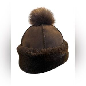 Surrell PomPom faux fur cuff beanie winter hat brown cold weather cozy warm hat